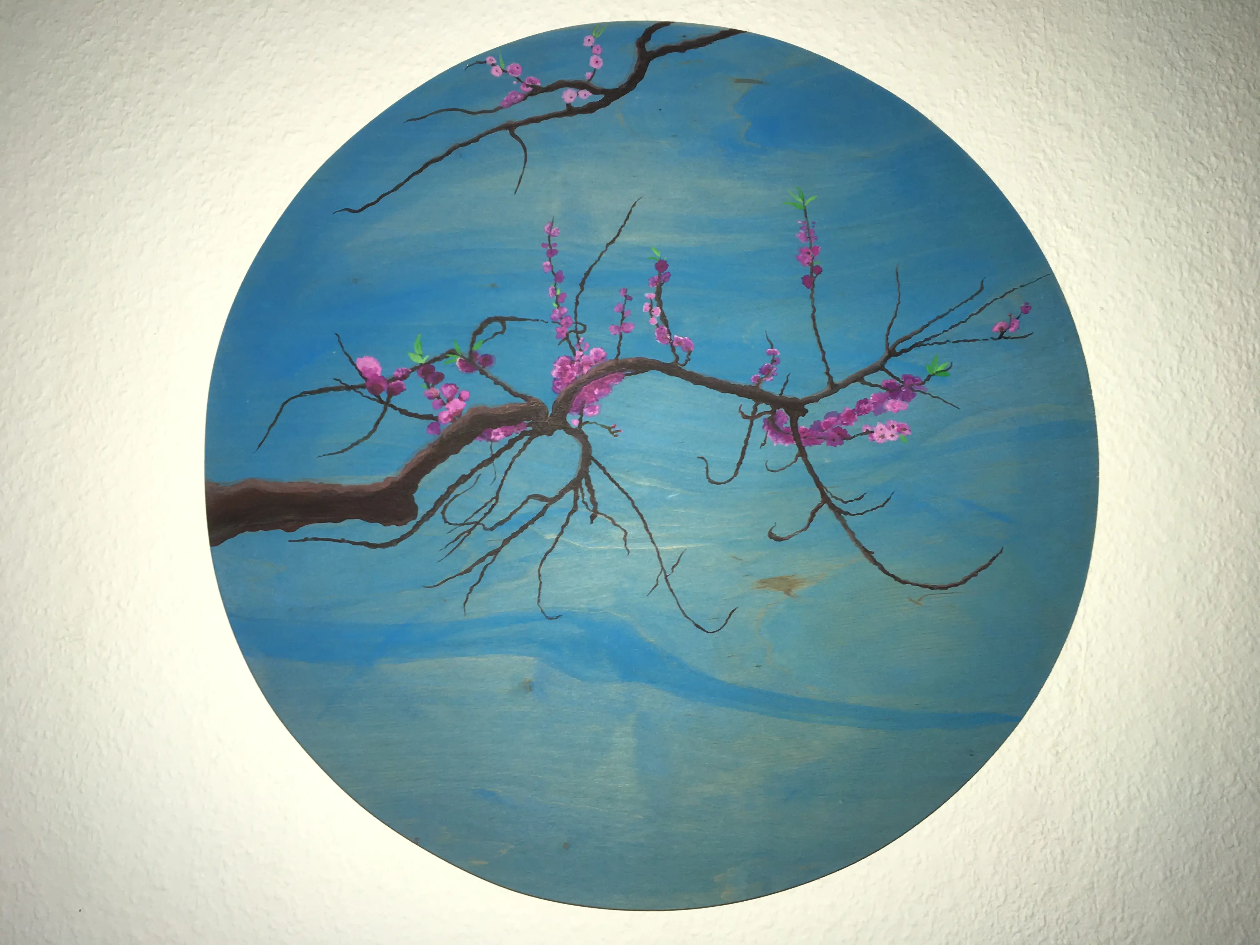 Gemälde eines Asts eines Baumes mit pinken Blüten