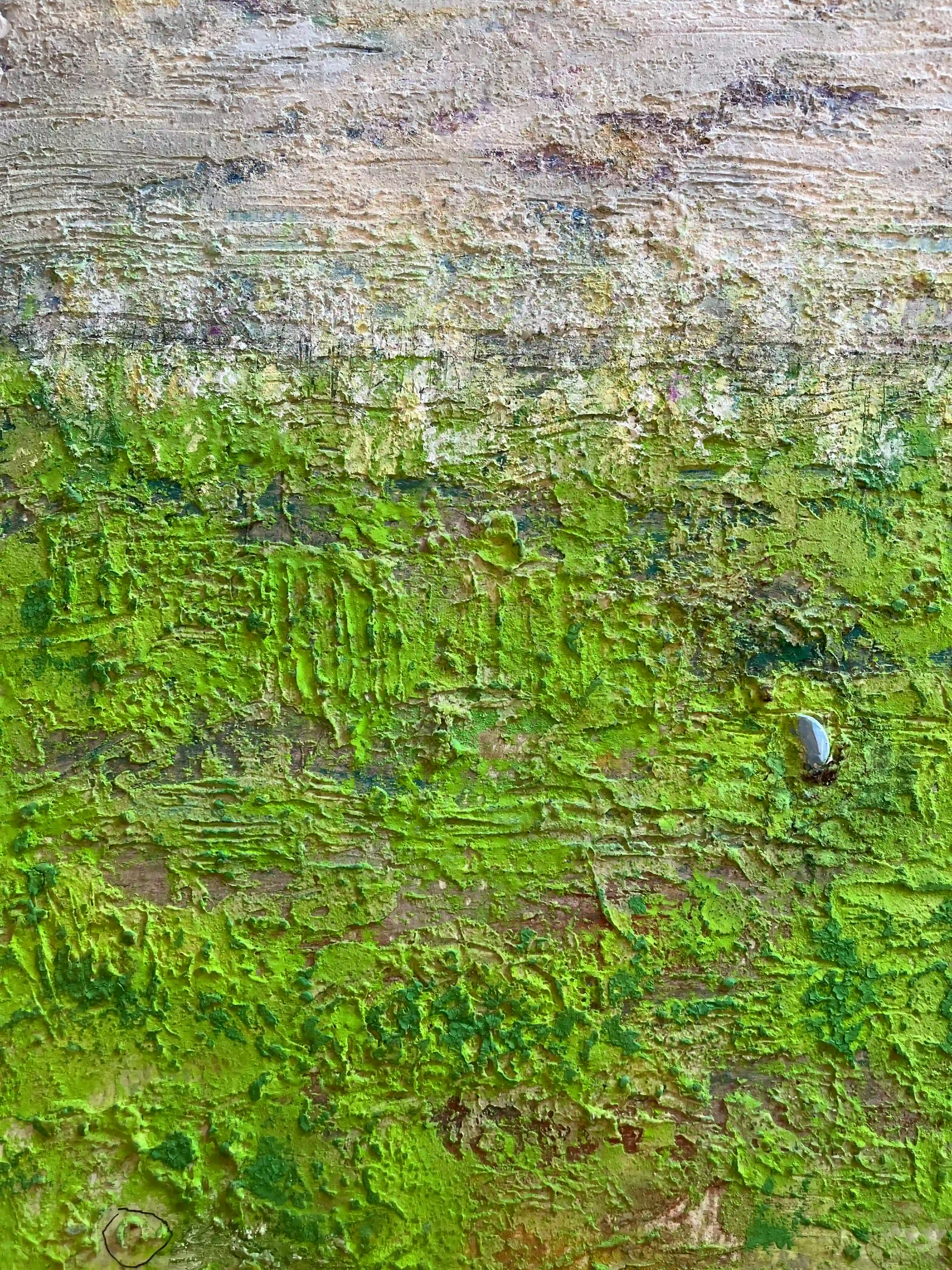 Mixed Media Gemälde in starken Grün- und Weisstönen