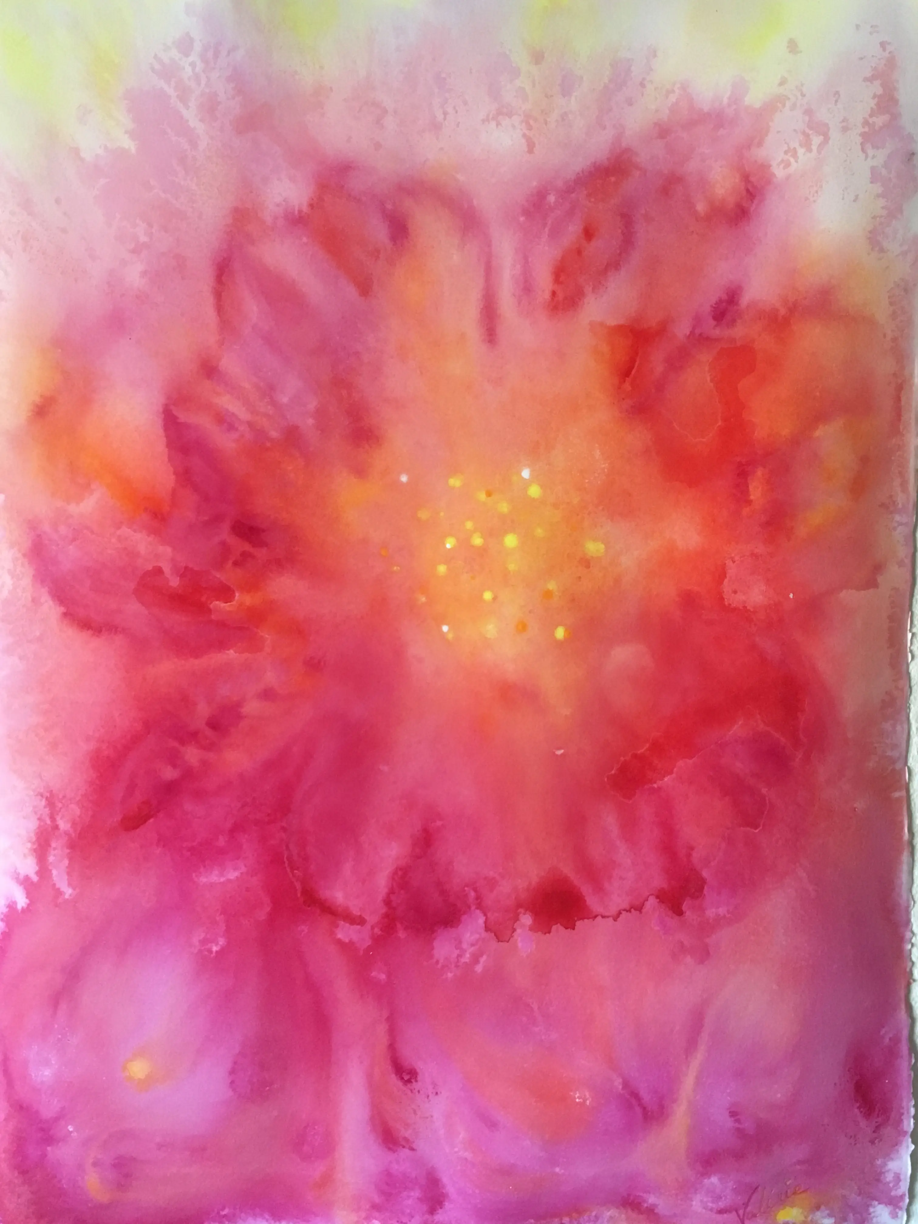 Aquarell-Gemälde in starken Rottönen einer Blume von Valérie Seignez